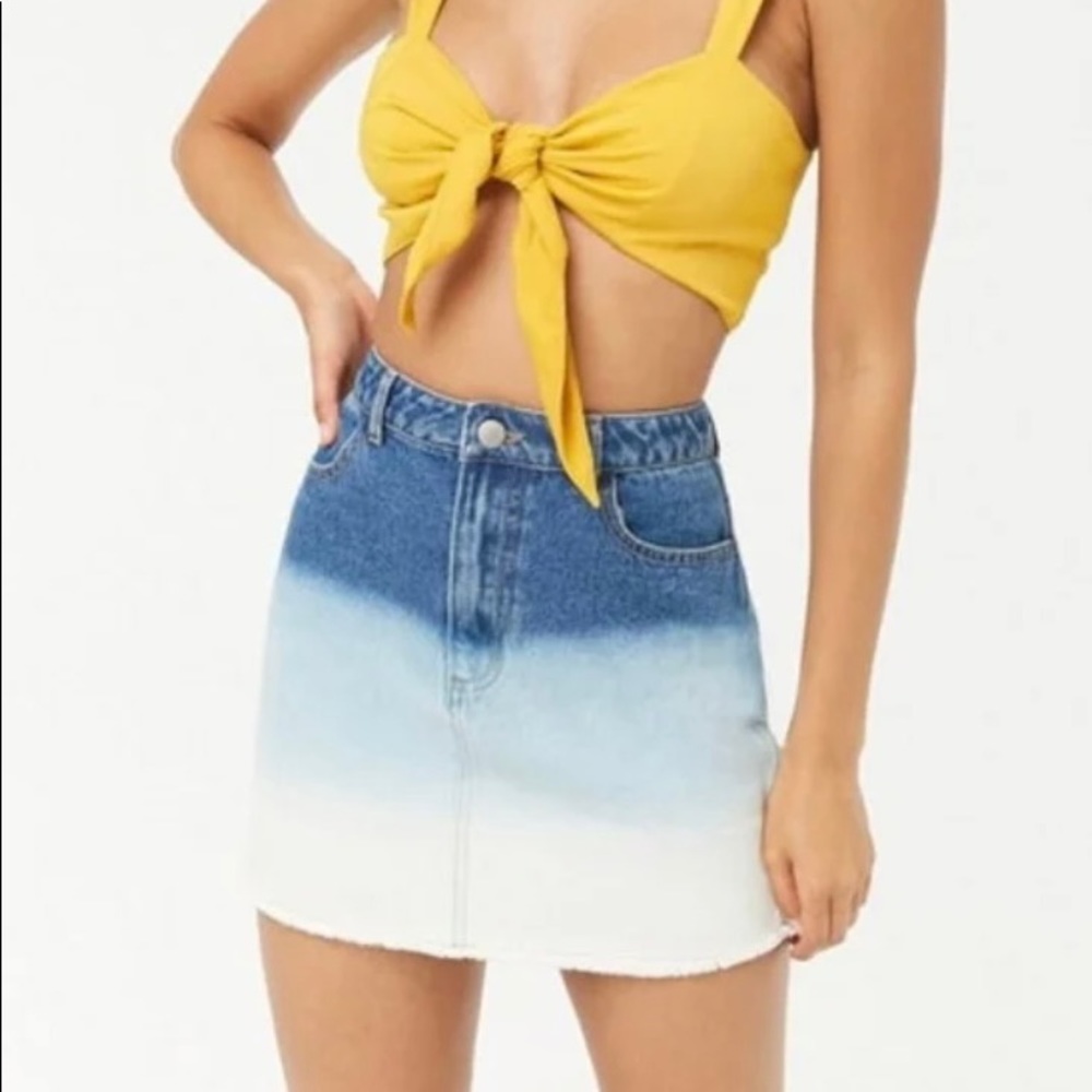Forever 21 Blue Ombré Dip Dye Denim Skirt - Small